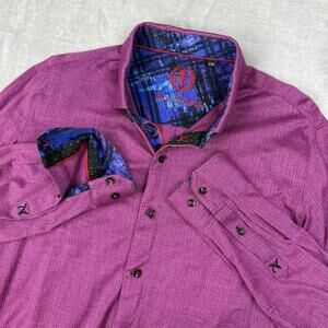 Au Noir Mens Dress Shirt Purple Textured Button Up Men Size 5/XL Preppy Casual